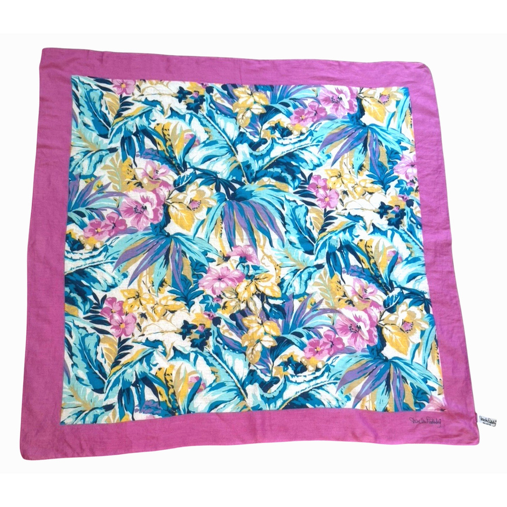 Diane Von Furstenberg Italy 100% Cotton Scarf 30" Square Pink Multi Floral